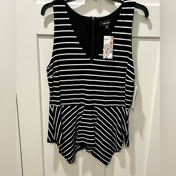 KAREN KANE NWT AUTHENTIC ‘OPTIC BLOOM’ BLACK & WHITE STRIPE SLEEVELESS BLOUSE - Picture 1 of 8